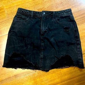 Black Ripped Denim Skirt